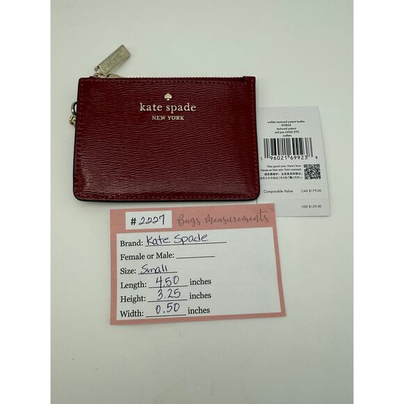 NWT Kate Spade Red Jam Textured Patent Leather Small Pocket Purse Wallet - Picture 8 of 8